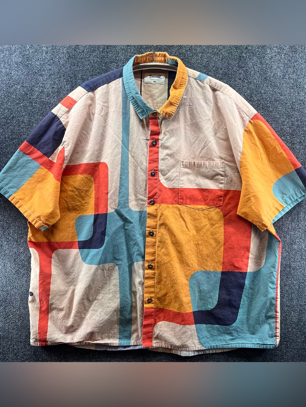 Boozelele Atomic Age Abstract Button Down Shirt Sz 4X 100% Cotton Colorful Retro